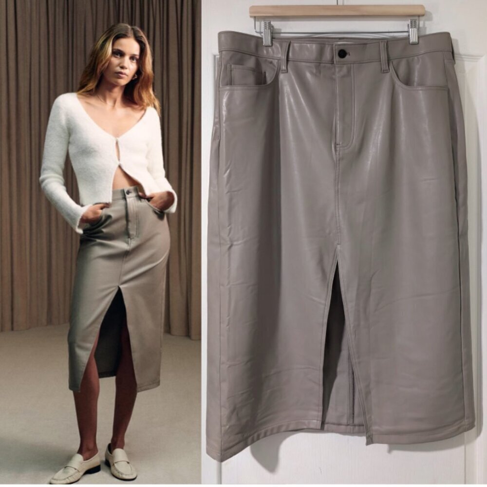 NEW! Abercrombie & Fitch | Faux Leather Midi Skirt in Mushroom